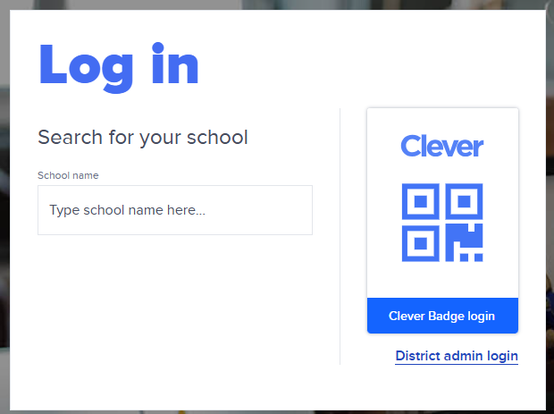A Clever branded web page with a search bar for the school name and a badge login.