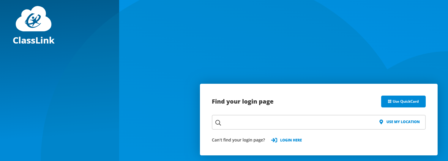 A ClassLink branded page that allows you to search for your location.